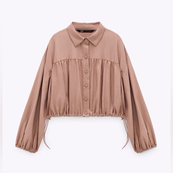 Zara Jackets & Blazers - Zara Women’s Tan Button-Up Camisa Cropped Jacket Size L